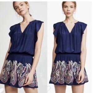 Ramy Brook Navy Blue Embroidered ‘Roxanne’ Waist Mini Dress Sz S